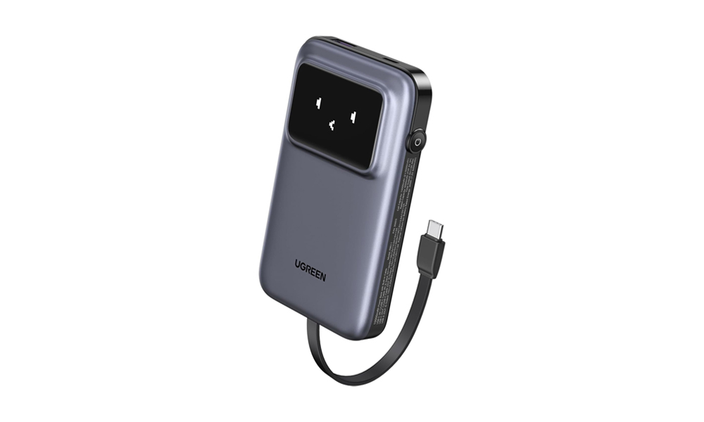 Ugreen PB511 (35603B) Uno, 10000mAh, USB, Type-C, Power Bank With Built In Cable, Grey