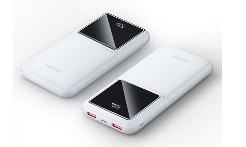 Vention FHKW0 10000mAh Power Bank (Micro-USB + USB-C + USB-A + USB-A) 22.5W White LED Display Type