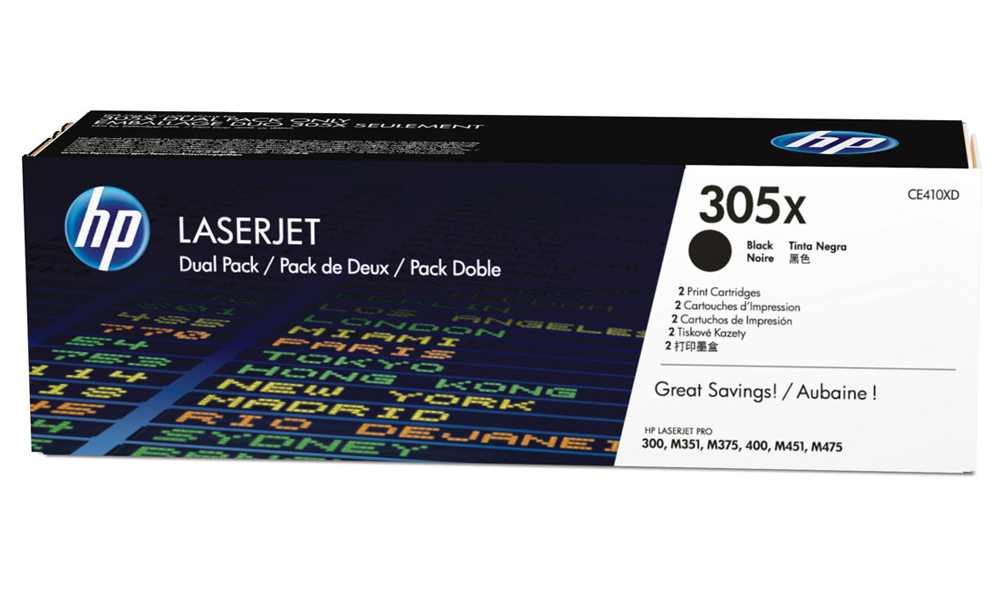 HP 305X 2-pack High Yield Black Original LaserJet Toner Cartridge CE410XD