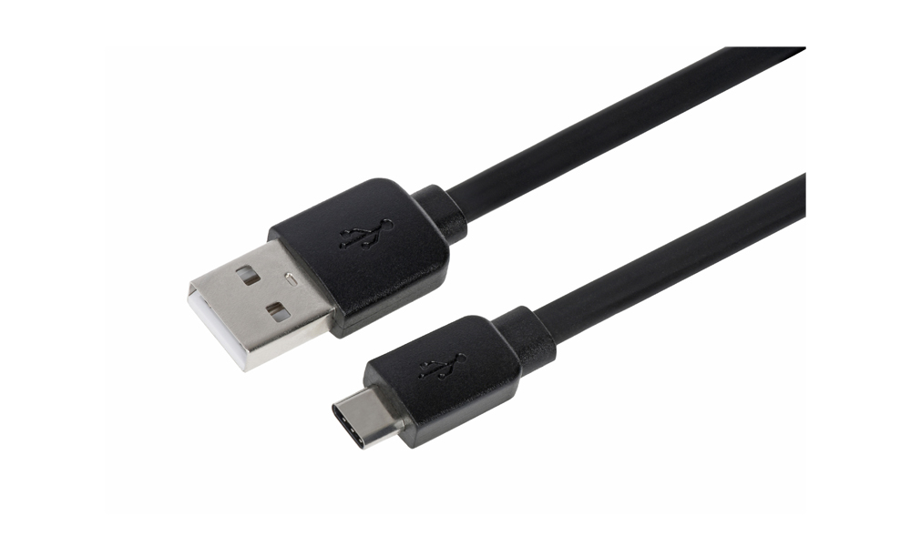 Cable 2E USB 2.0 to USB Type-C Flat Cable SingleMoldingType, Black, 1m 2E-CCTPVC-1MBL