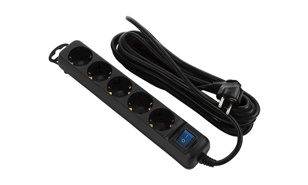 2E 5XSchuko switch 3G*1.5mm2, 5m, black 2E-U05ES15M5BK