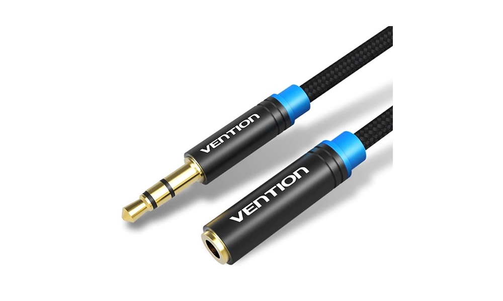 VENTION VAB-B06-B300-M Cotton Braided 3.5mm Audio Extension Cable 3M Black Metal Type