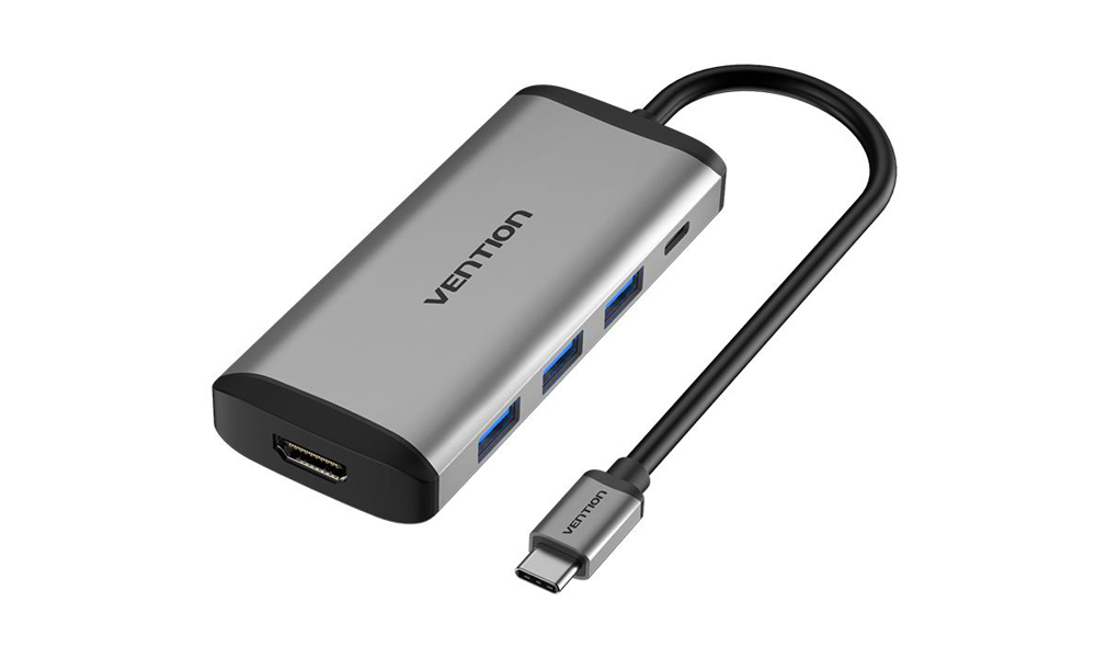 VENTION CNBHB Type-C to HDMI/USB3.0*3/PD Converter 0.15M Gray Metal Type