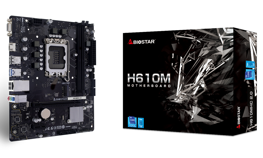 Biostar H610MHC, Biostar Mainboard,  Socket 1700 DDR4, uATX, GbE. H610MHC