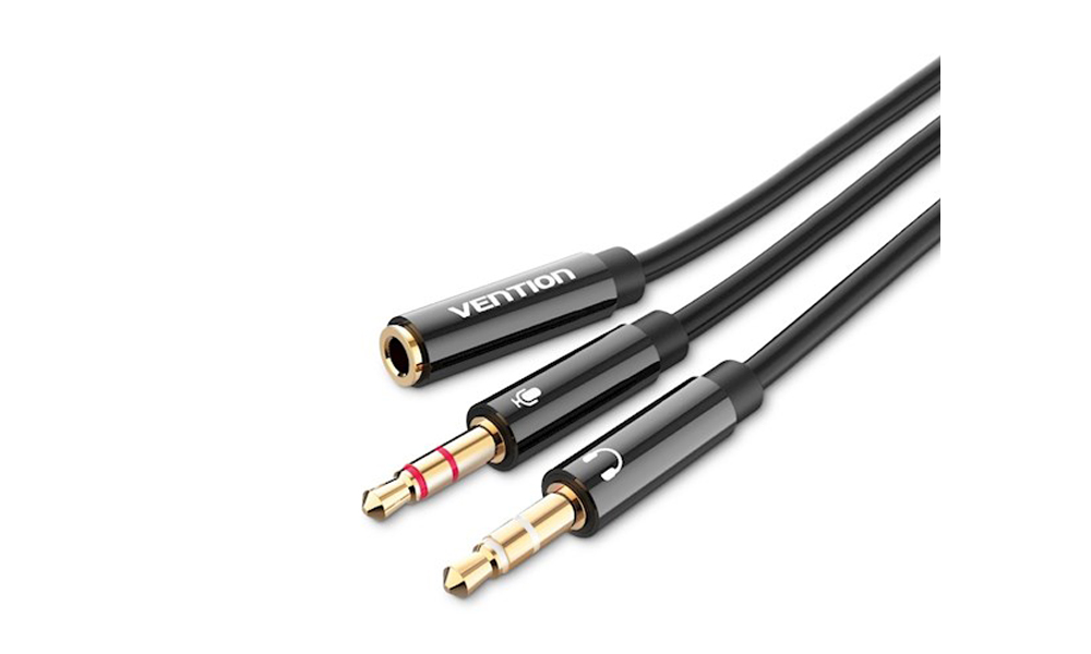 Vention BBTBY 2*3.5mm Male to 4 Pole 3.5mm Female Audio Cable 0.3M Black ABS Type