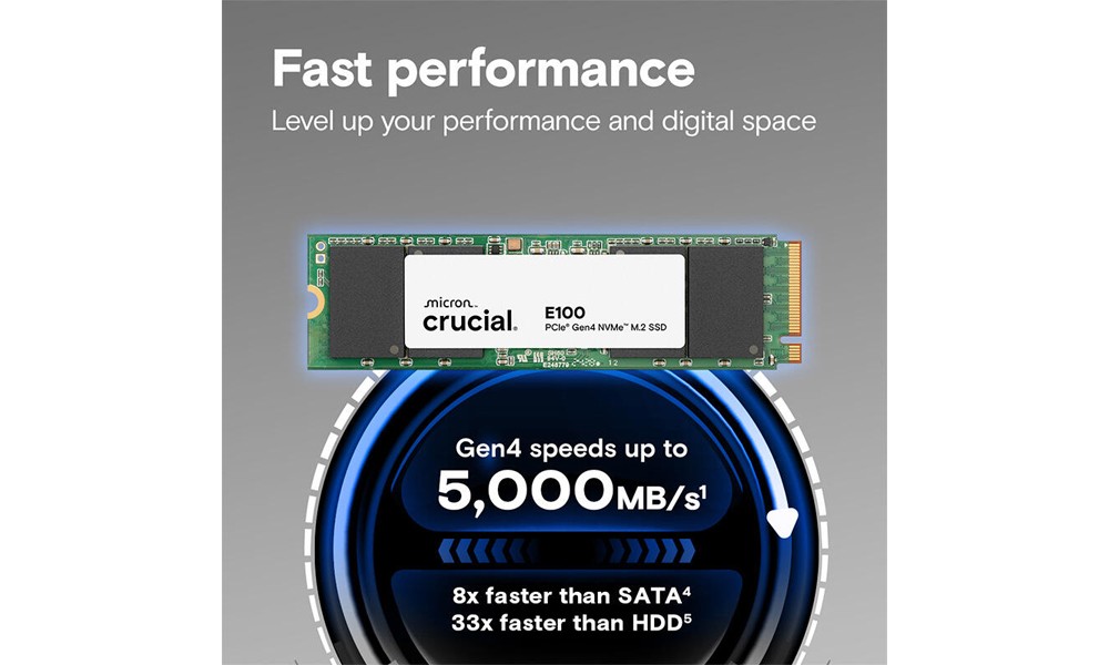 Crucial SSD PCIE G4 M.2 NVME 1TB E100 CT1000E100SSD8