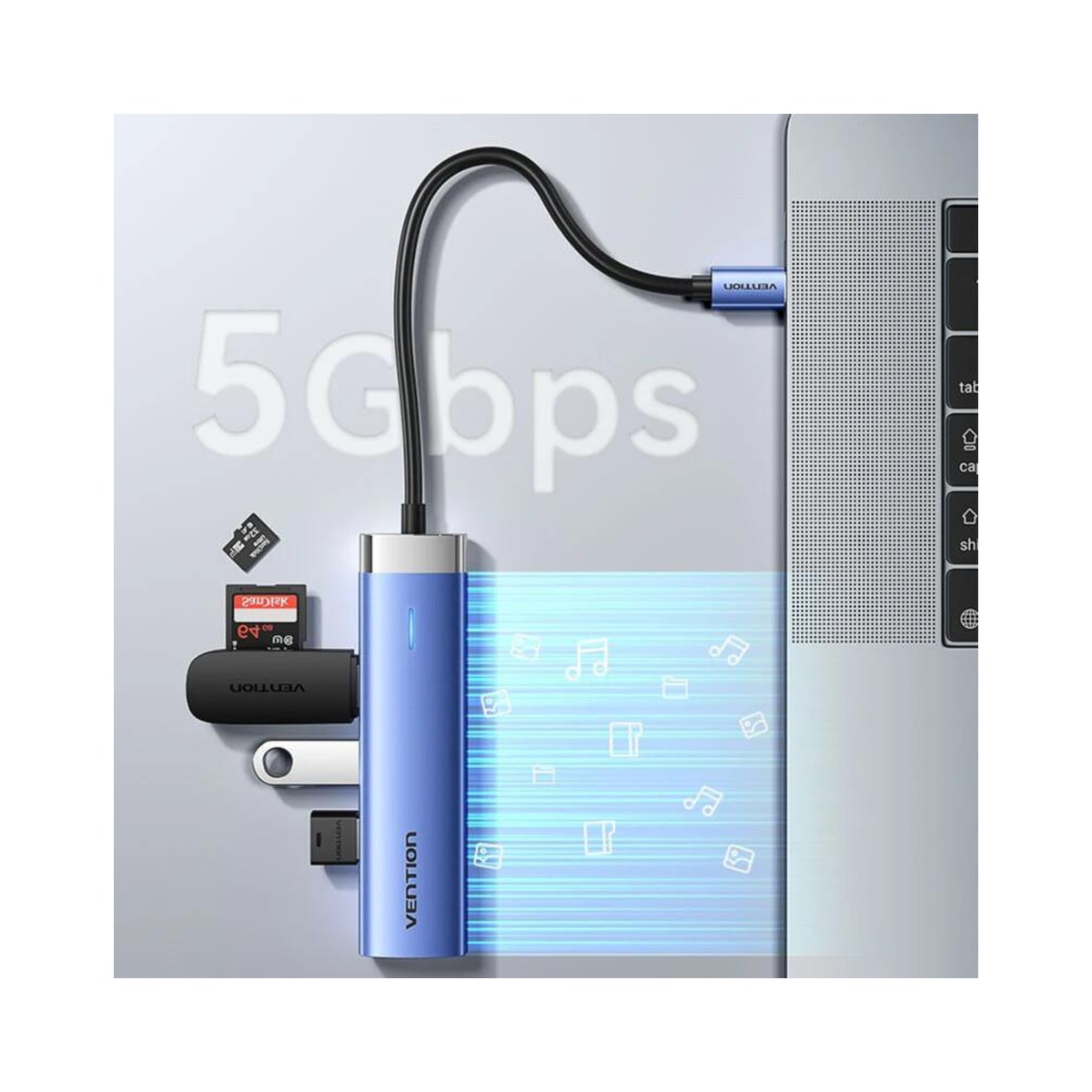 Vention TGESB USB-C to HDMI/USB 3.0 x 3/PD Docking Station 0.15M Blue Aluminum Alloy Type