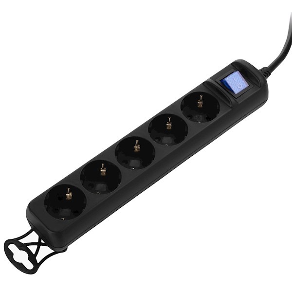 2E 5XSchuko switch 3G*1.5mm2, 5m, black 2E-U05ES15M5BK