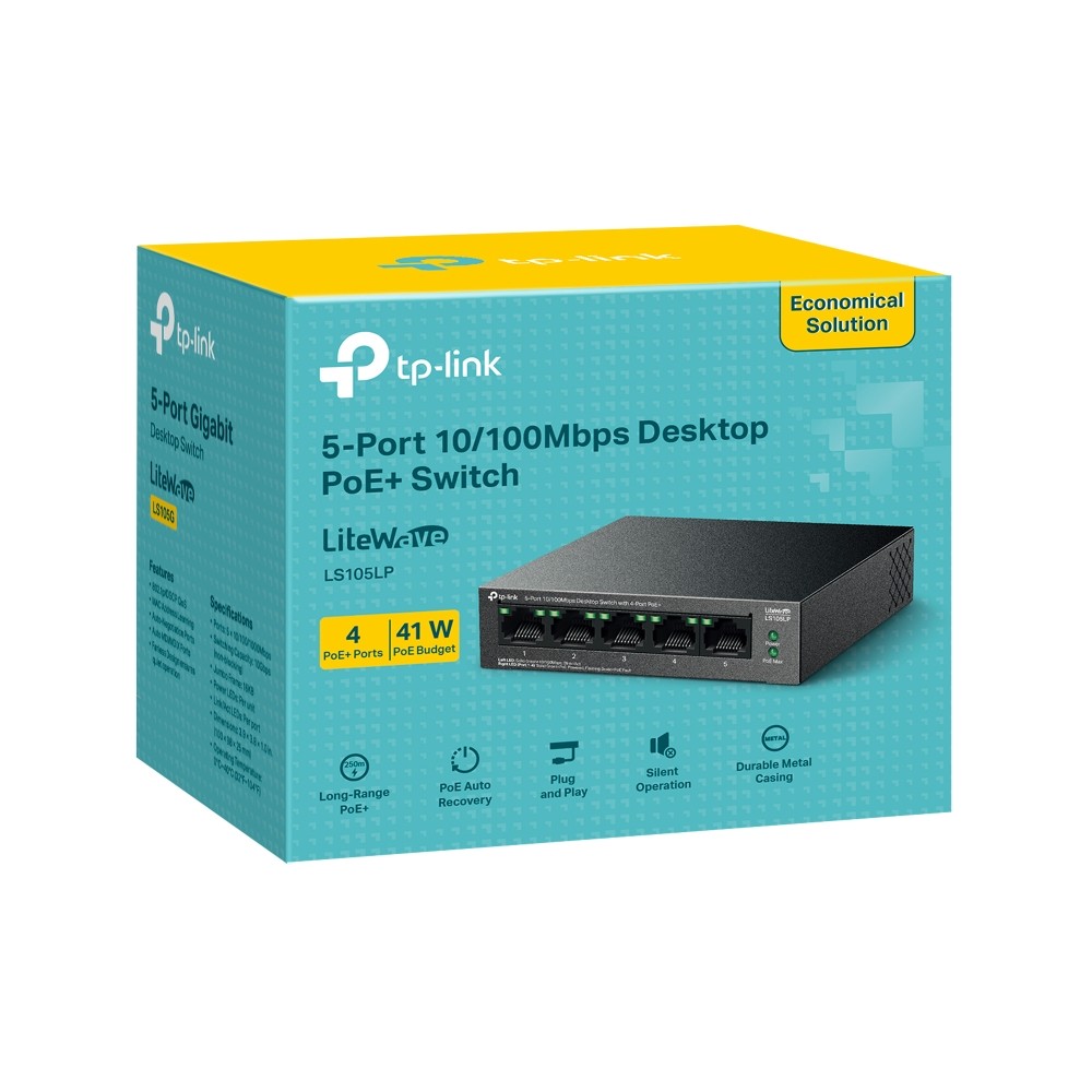 TP-Link LS105LP, 5-Port 10/100Mbps Desktop Switch with 4-Port PoE+