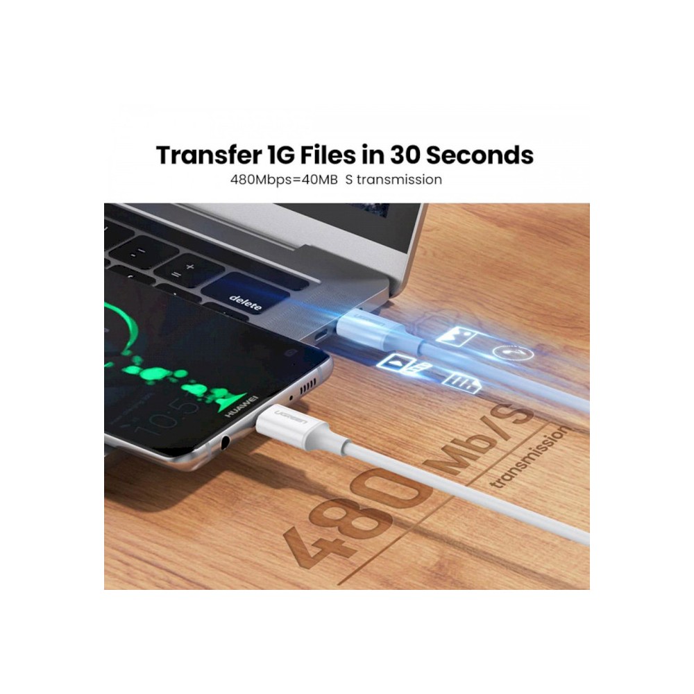 Ugreen US300 (60551) USB2.0 Type-C to Type-C Male Cable 100W, 1m, White