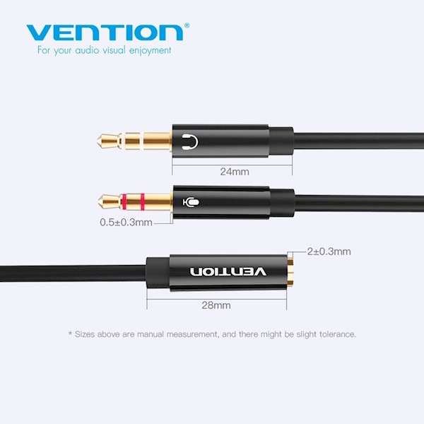 Vention BBTBY 2*3.5mm Male to 4 Pole 3.5mm Female Audio Cable 0.3M Black ABS Type
