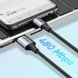 Ugreen 60128 USB 2.0 A to USB-C Cable Nickel Plating Aluminum Braid 2m (Black)