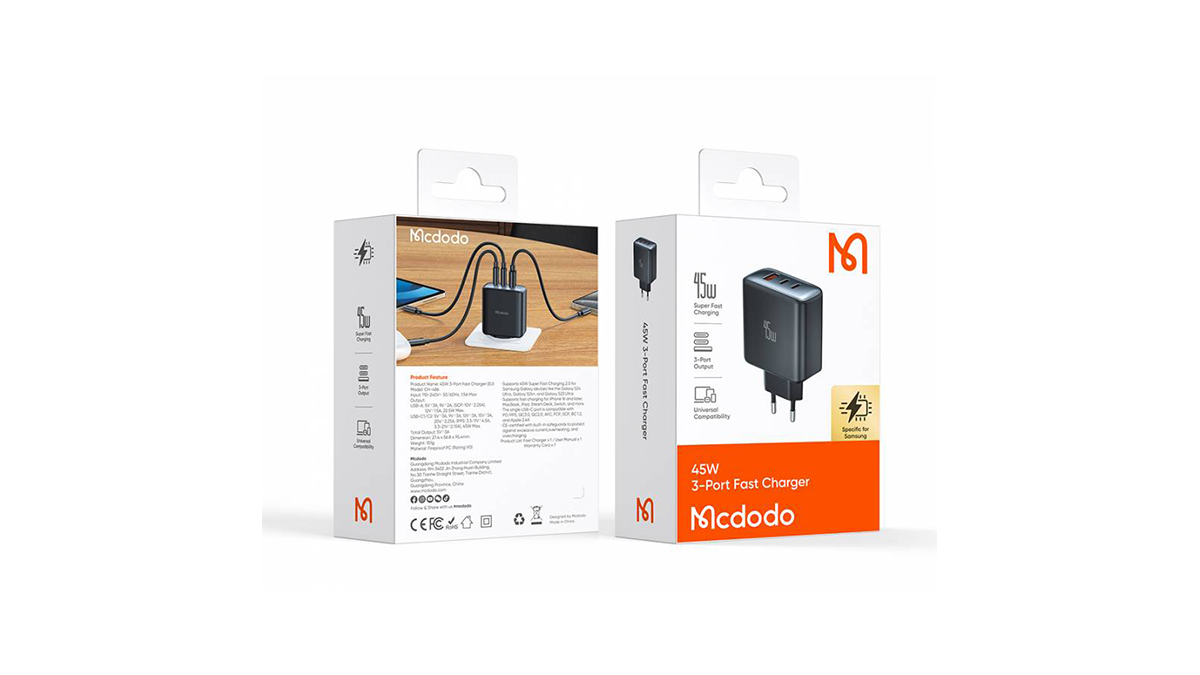 MCDODO CH-4860 45W 3-PORT FAST CHARGER SETC-C Cable (Specific for Samsung)
