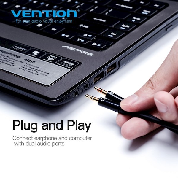 Vention BBTBY 2*3.5mm Male to 4 Pole 3.5mm Female Audio Cable 0.3M Black ABS Type