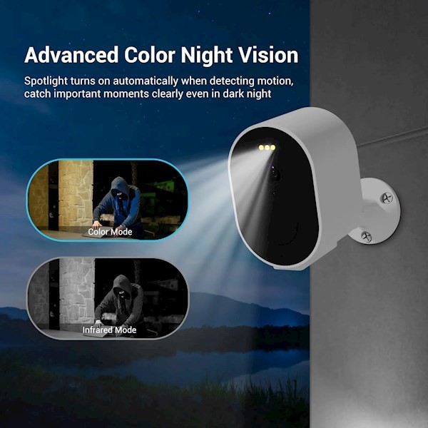 Blurams A11C-K Wireless Camera Lite + Solar Panel Kit, 2K 3MP, Wi-Fi, 5200mAh, 2-Way Audio, Color Ni