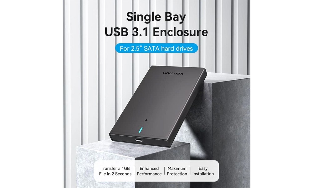 Vention KPBB0 2.5 Inch SATA Hard Drive Enclosure (USB 3.1 Gen 2-C) Black