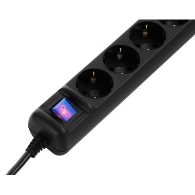 2E Power strip 5XSchuko with switch, 3G*1.5mm, 1.5m, black 2E-U05ES15M1.5BK