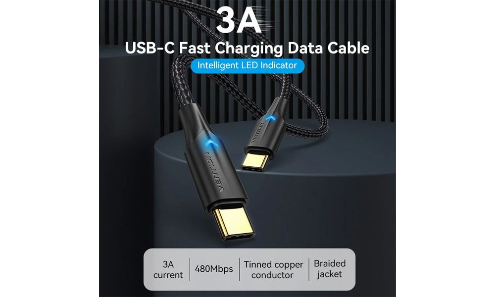 Vention TRCBH USB 2.0 Type-C Male to Type-C Male 3A Cable 2M PVC Type