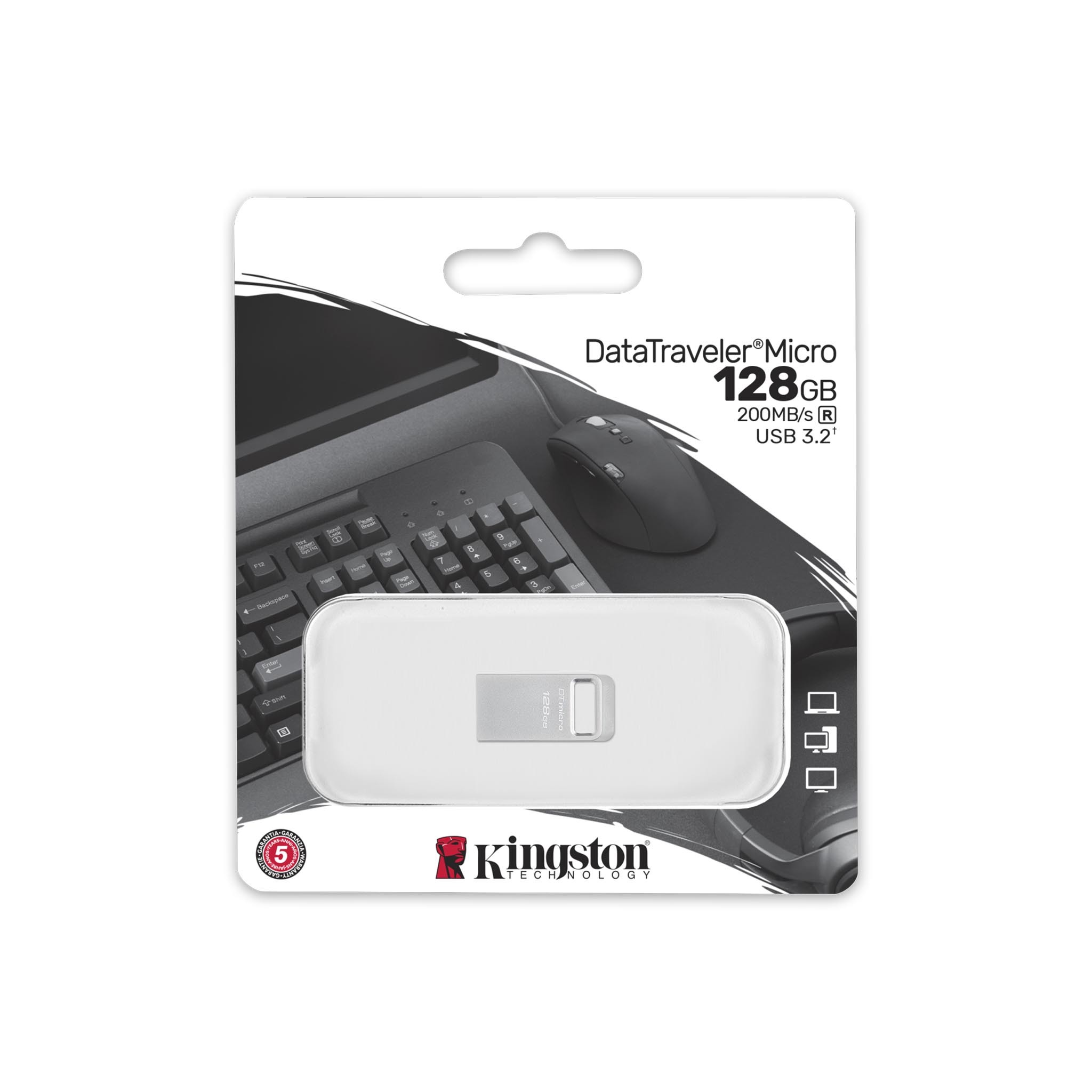 Kingston 128GB USB 3.2 Gen1 DataTraveler Micro Flash Drive | R200MB/s | Metal | DTMC3G2/128GB