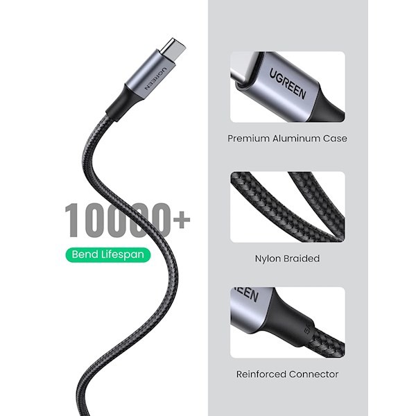 Ugreen US316 (70427) USB Type-C to Type-C 100W PD Fast Charging Cable, 1m, Black