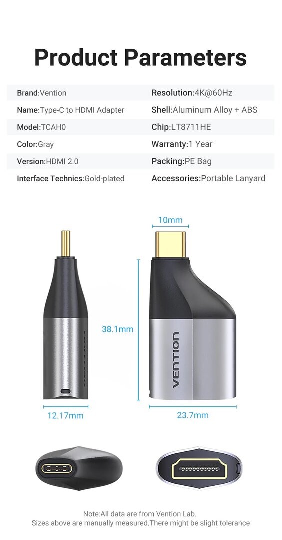 Vention TCAH0 Type-C to HDMI Adapter Gray Alloy Type