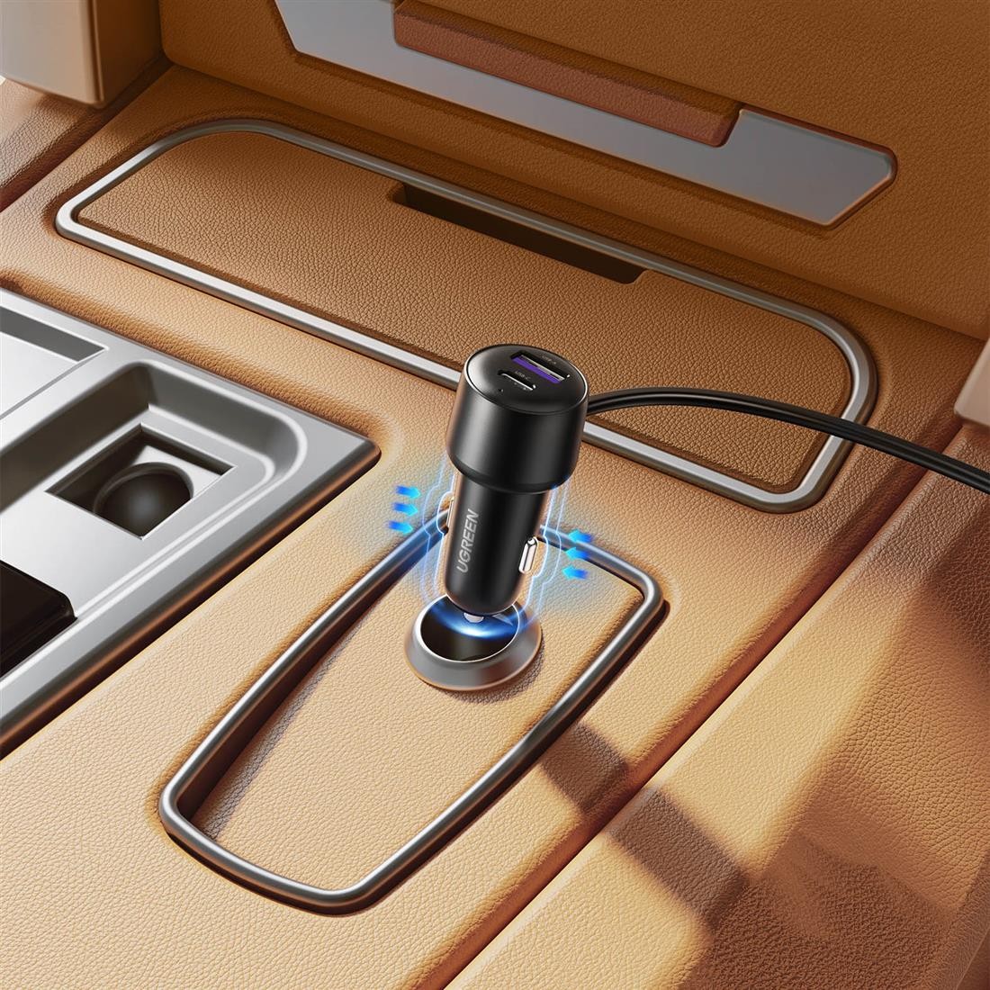 Ugreen CD252 (30886), 120W, USB-C, USB-A Car Charger with Dual Expansion Ports, Gray