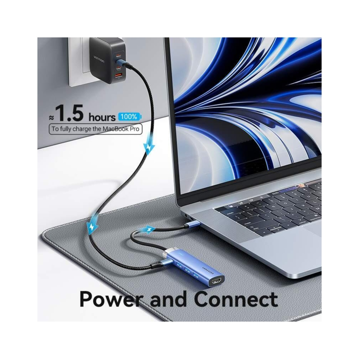 Vention TGESB USB-C to HDMI/USB 3.0 x 3/PD Docking Station 0.15M Blue Aluminum Alloy Type