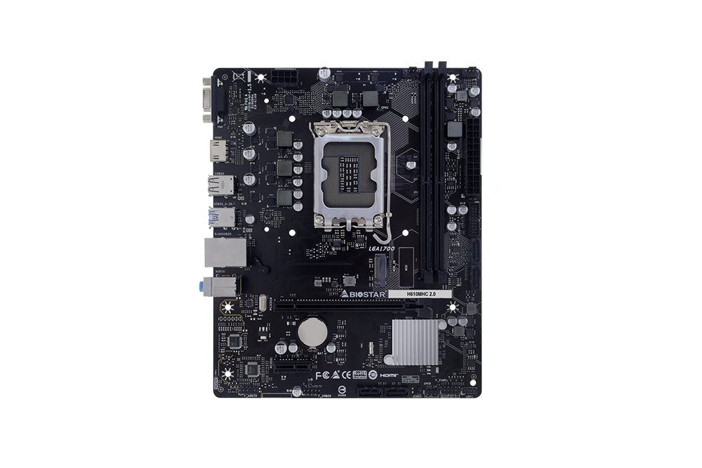 Biostar H610MHC, Biostar Mainboard,  Socket 1700 DDR4, uATX, GbE. H610MHC