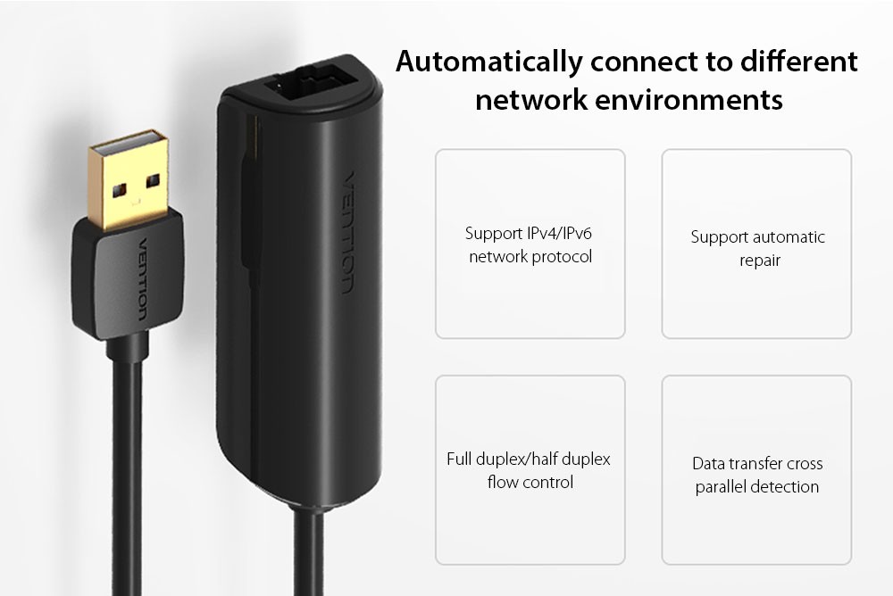 VENTION CEGBB USB2.0 to 100Mbps Fast Ethernet Adapter 0.15M Black