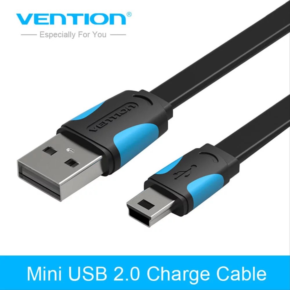 Vention VAS-A14-B100 Flat USB2.0 A Male to Mini 5 Pin Male Cable 1M Black