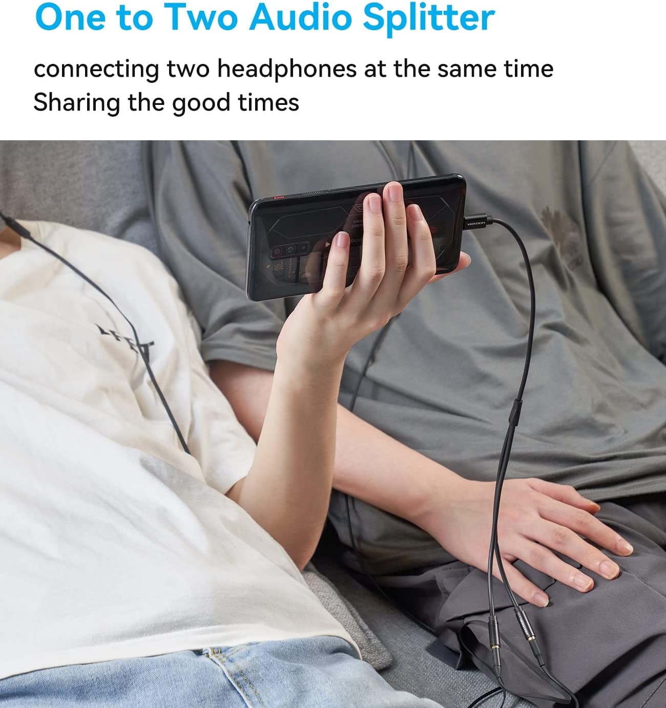 Vention Type-C to Dual 3.5mm Female Audio Cable | 0.3M Black Metal Type BGBBY