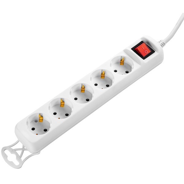 2E Power strip 5XSchuko with switch, 3G*1.5mm, 1.5m, white 2E-U05ESM1.5