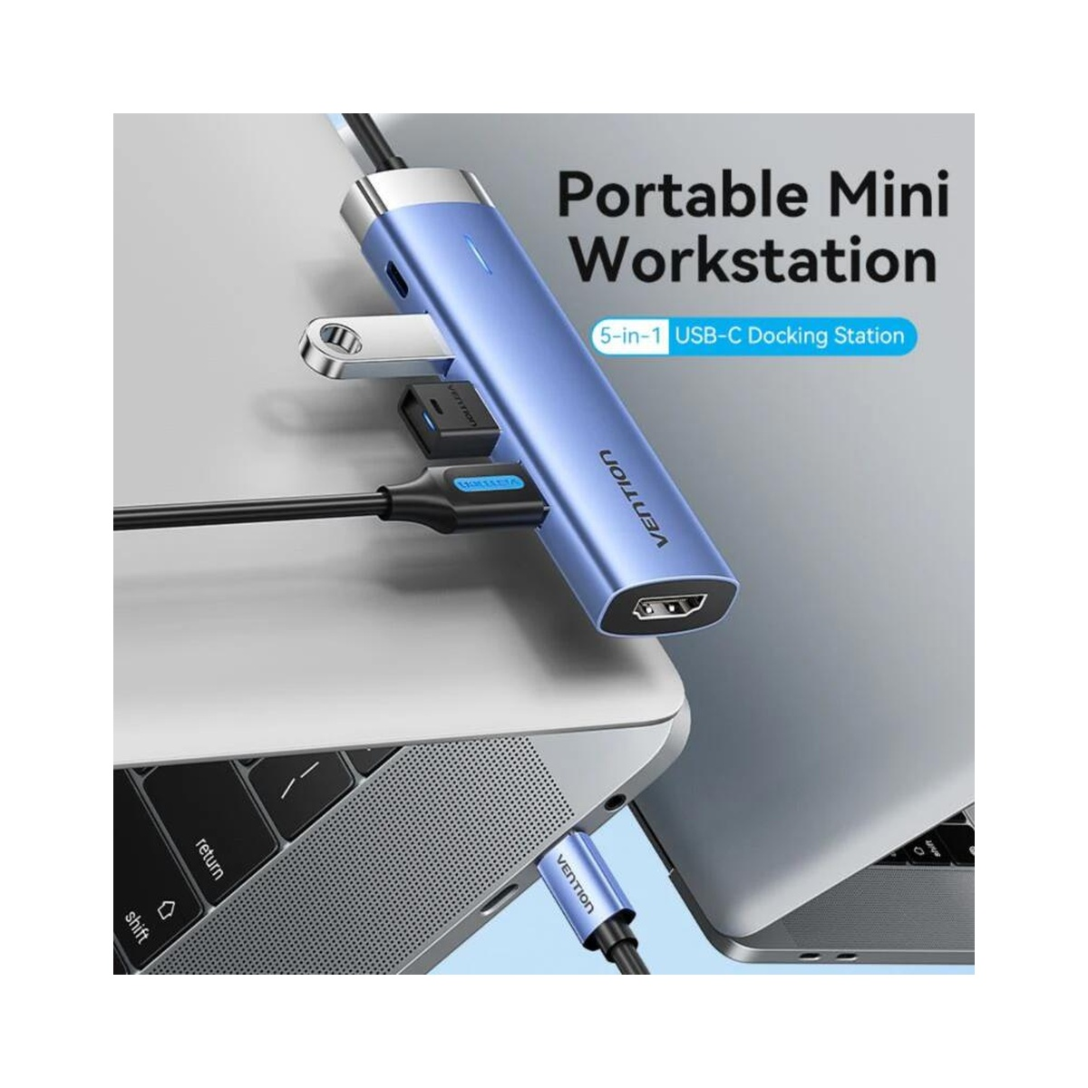 Vention TGESB USB-C to HDMI/USB 3.0 x 3/PD Docking Station 0.15M Blue Aluminum Alloy Type
