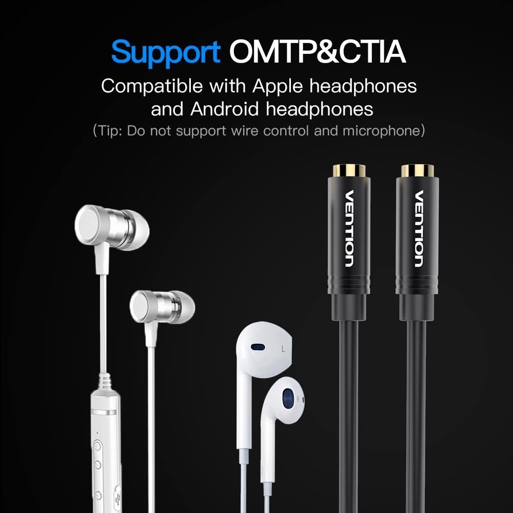 Vention Type-C to Dual 3.5mm Female Audio Cable | 0.3M Black Metal Type BGBBY