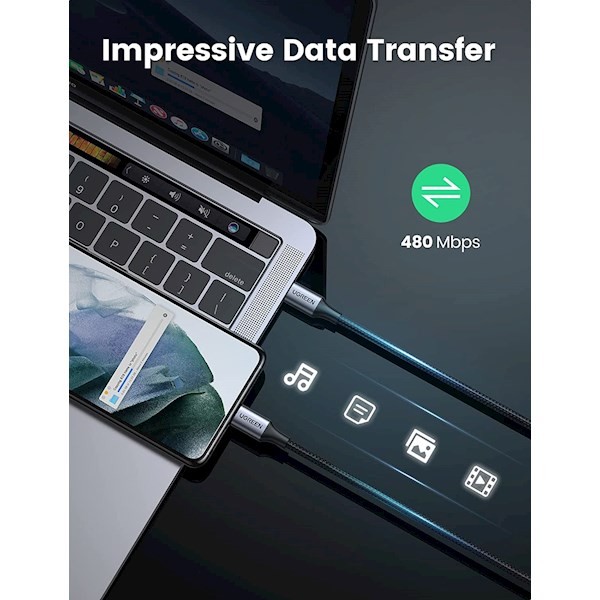 Ugreen US316 (70427) USB Type-C to Type-C 100W PD Fast Charging Cable, 1m, Black