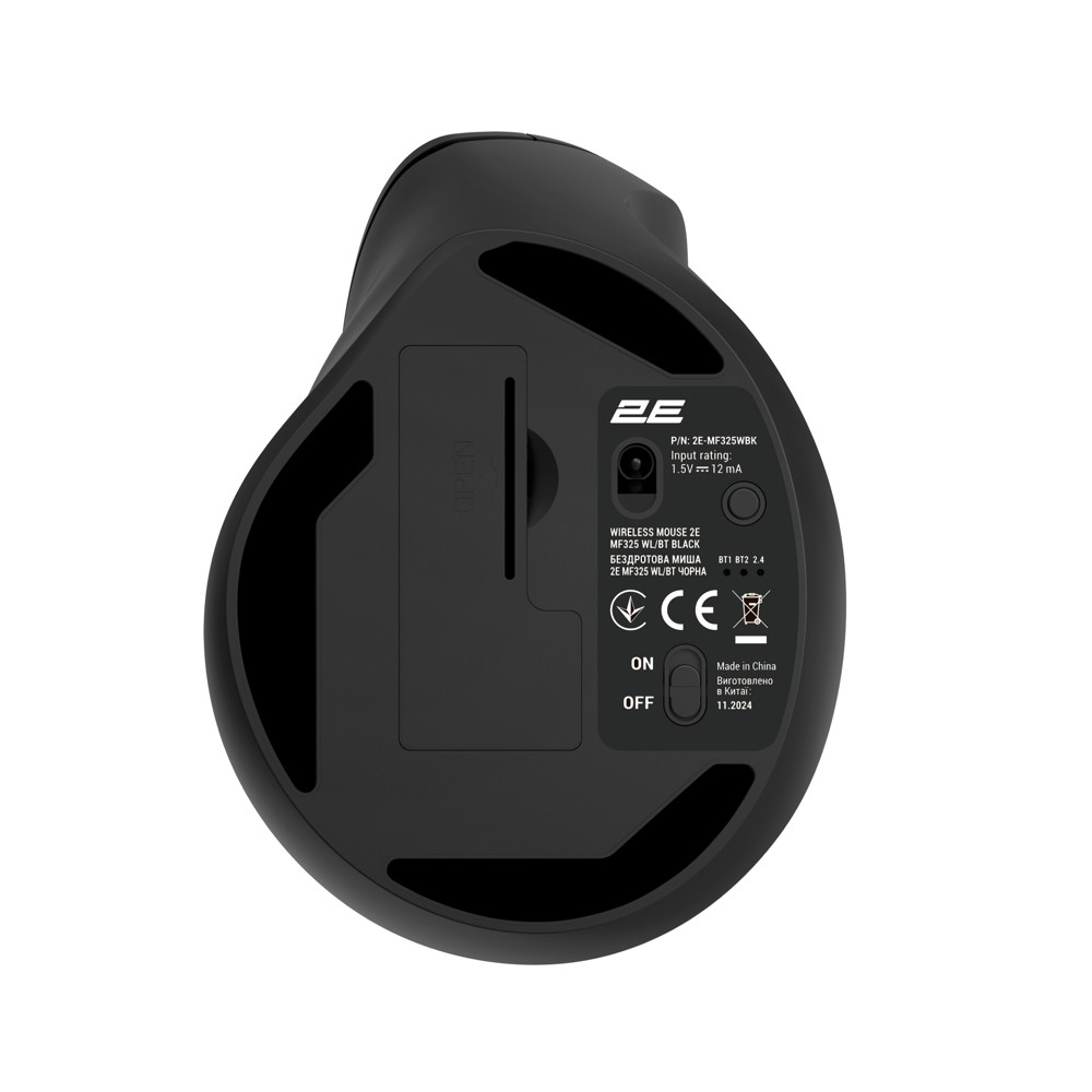 2E Mouse MF325 Silent, WL/BT, vertical, black 2E-MF325WBK