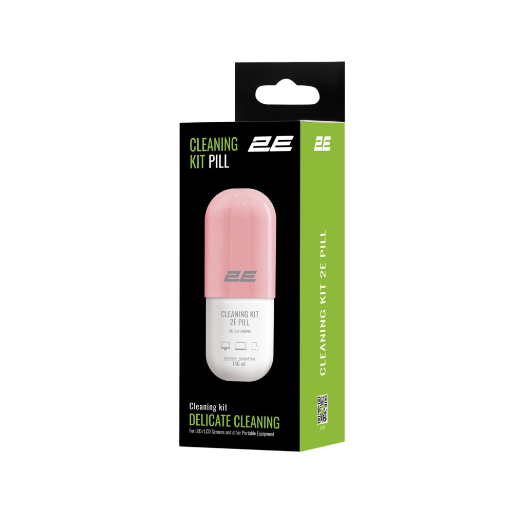 2E Cleaning kit PILL for office equipment (liquid 140ml, whipe 20cm), white-pink 2E-SK140PN