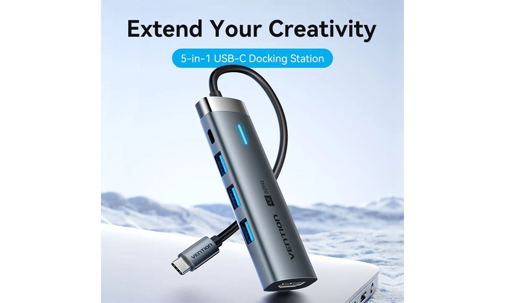 Vention TGMHB USB-C to HDMI/USB 3.0*3/USB 3.2 Gen 1 Type-C/PD Docking Station 0.15M Gray Aluminum Alloy Type