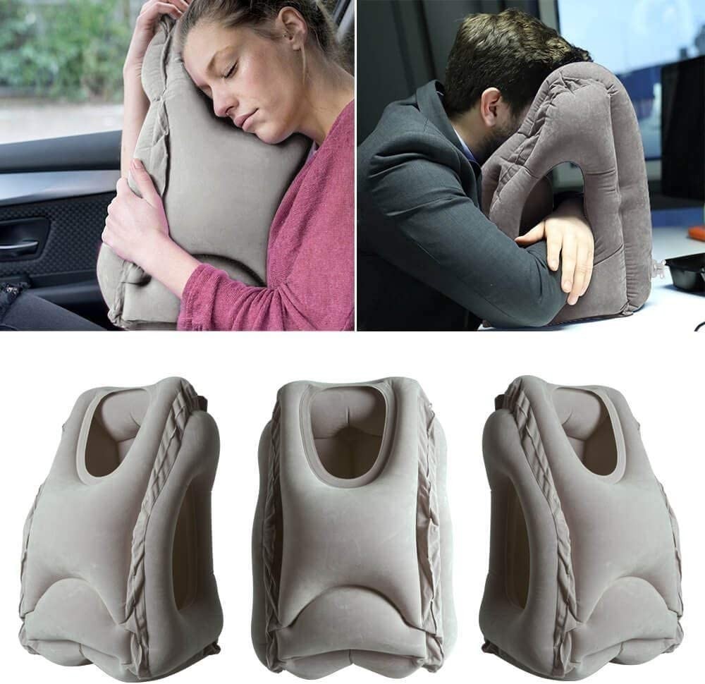 Portable Inflatable Air Travel Pillow Airplane Car Nap Rest Head Cusion w/Pouch