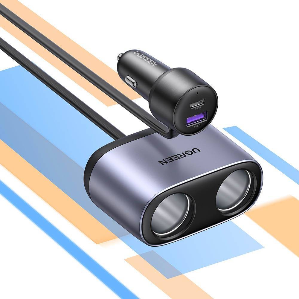 Ugreen CD252 (30886), 120W, USB-C, USB-A Car Charger with Dual Expansion Ports, Gray