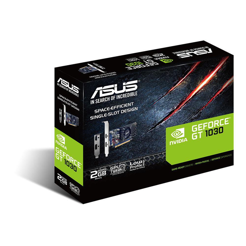 Asus GeForce® GT 1030 2GB GDDR5 low profile Graphics Card for HTPC | 64 bit | GT1030-2G-BRK | 90YV0AT2-M0NA00