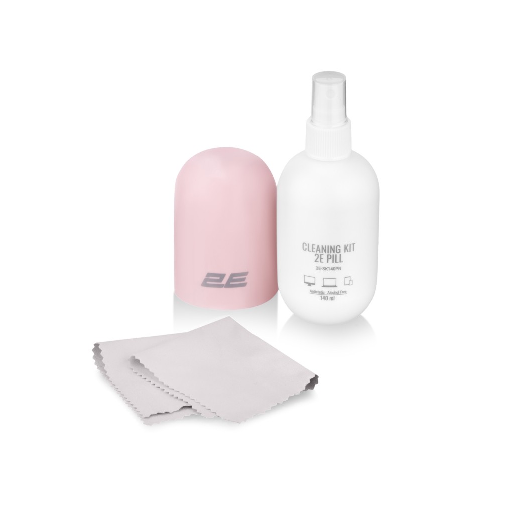 2E Cleaning kit PILL for office equipment (liquid 140ml, whipe 20cm), white-pink 2E-SK140PN