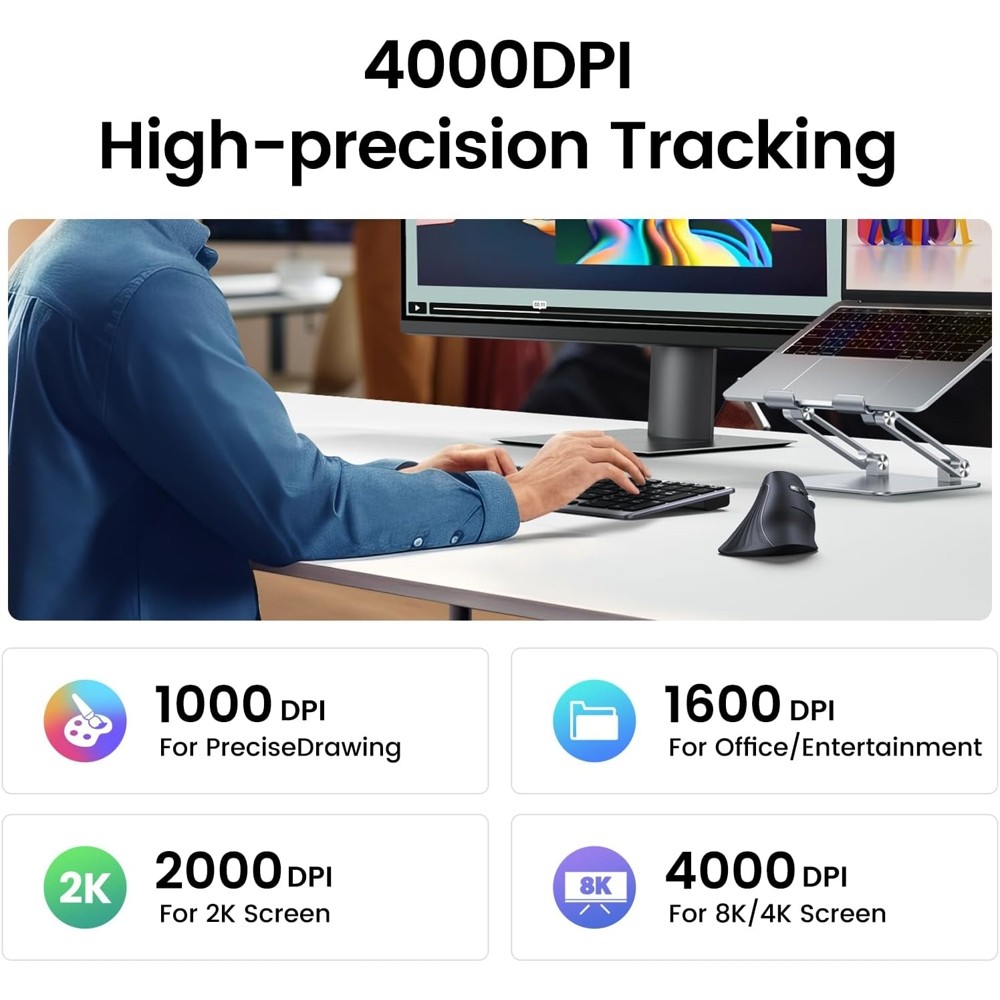 Ugreen MU008 (25444), Wireless, Bluetooth, USB, Mouse, Black