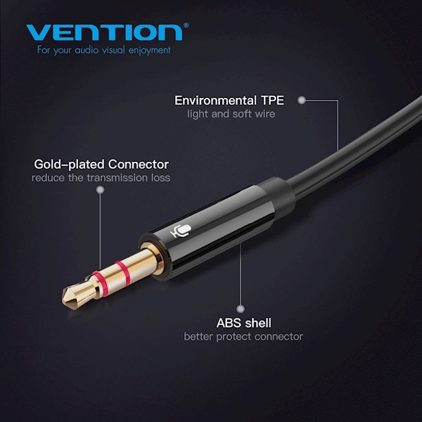 Vention BBTBY 2*3.5mm Male to 4 Pole 3.5mm Female Audio Cable 0.3M Black ABS Type