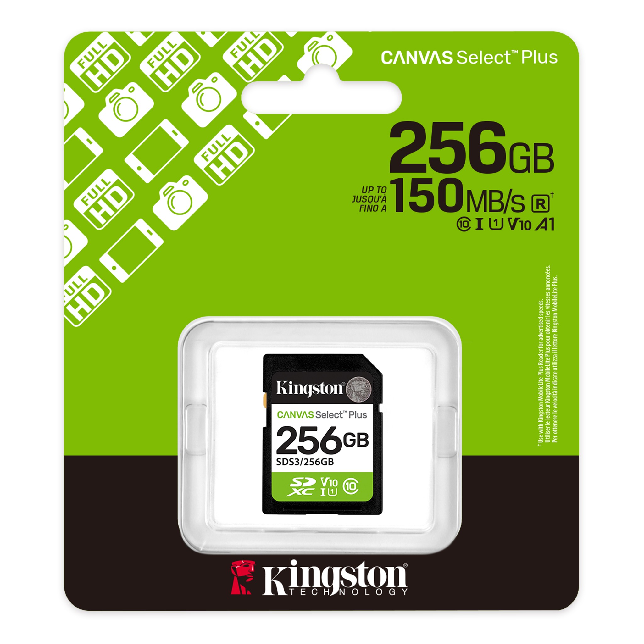 Kingston SD 256GB C10 UHS-I V10 R150MB/s SDS3/256GB