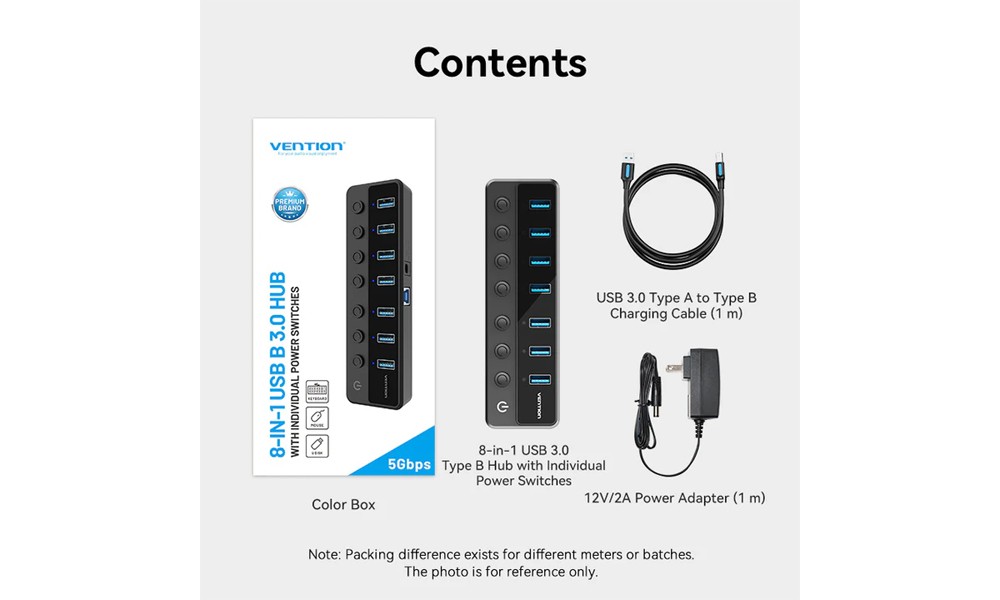 Vention CHXB0-EU USB B 3.0 to USB 3.0 x7 Hub with Individual Power Switches