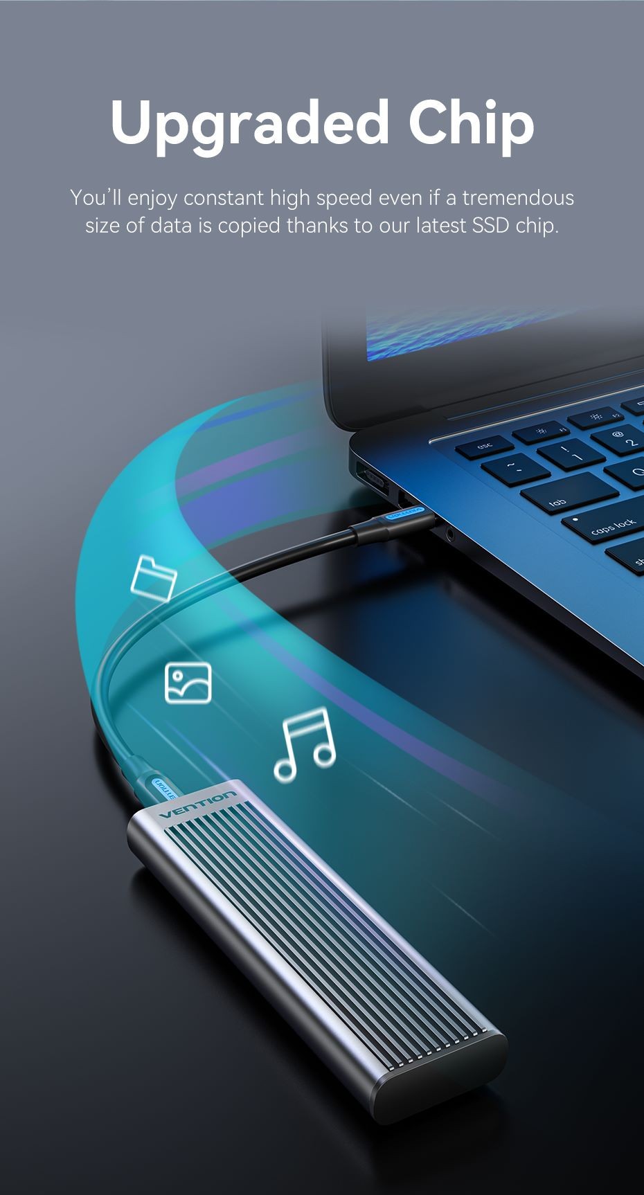 Vention KPKH0 M.2 NVMe SSD Enclosure (USB 3.1 Gen 2-C) with Heat Sink Gray Aluminum Alloy Type