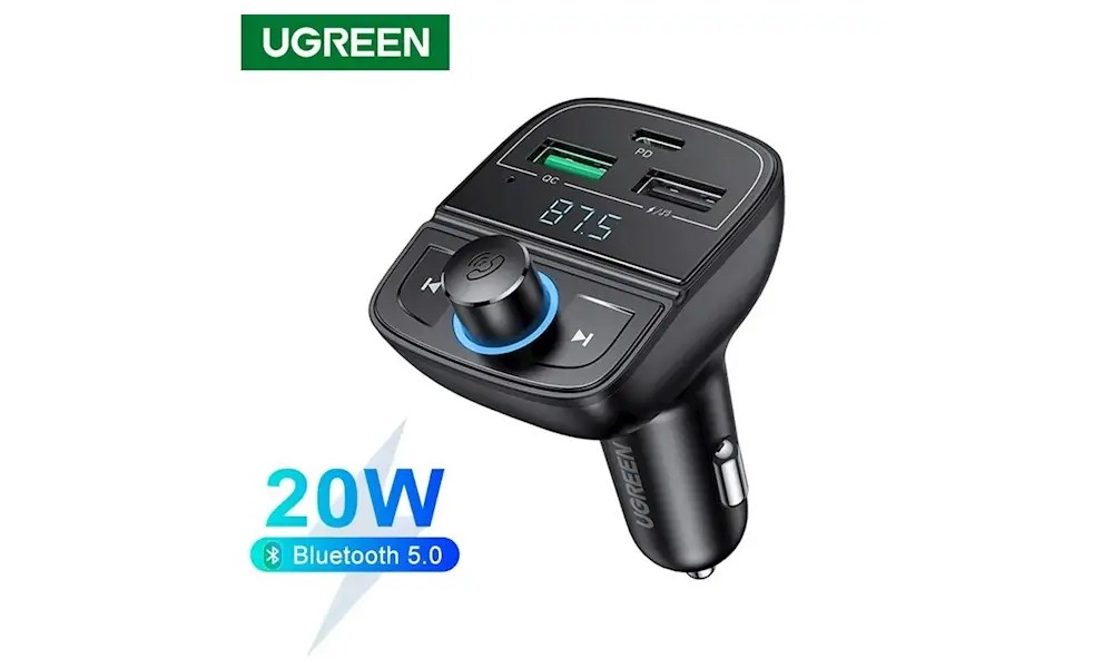 Ugreen CD229 (80910) Bluetooth Car Charger BT5.0, PD, QC3.0, USB Flash Drive, TF, Black