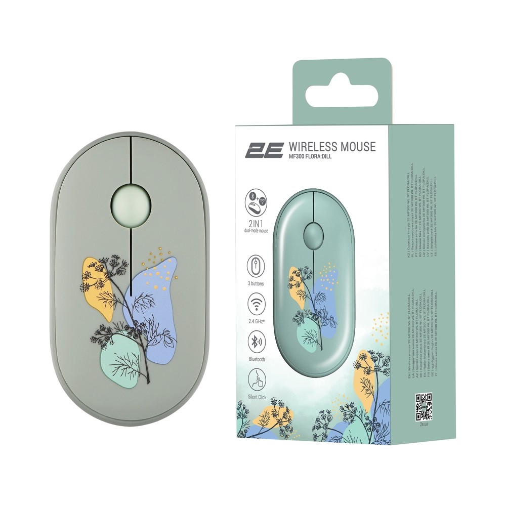 2E Mouse MF300 FLORA:DILL Silent WL BT, Green 2E-MF300WFLORAGN