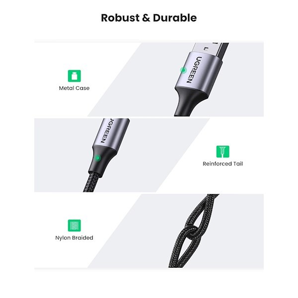 Ugreen 60128 USB 2.0 A to USB-C Cable Nickel Plating Aluminum Braid 2m (Black)